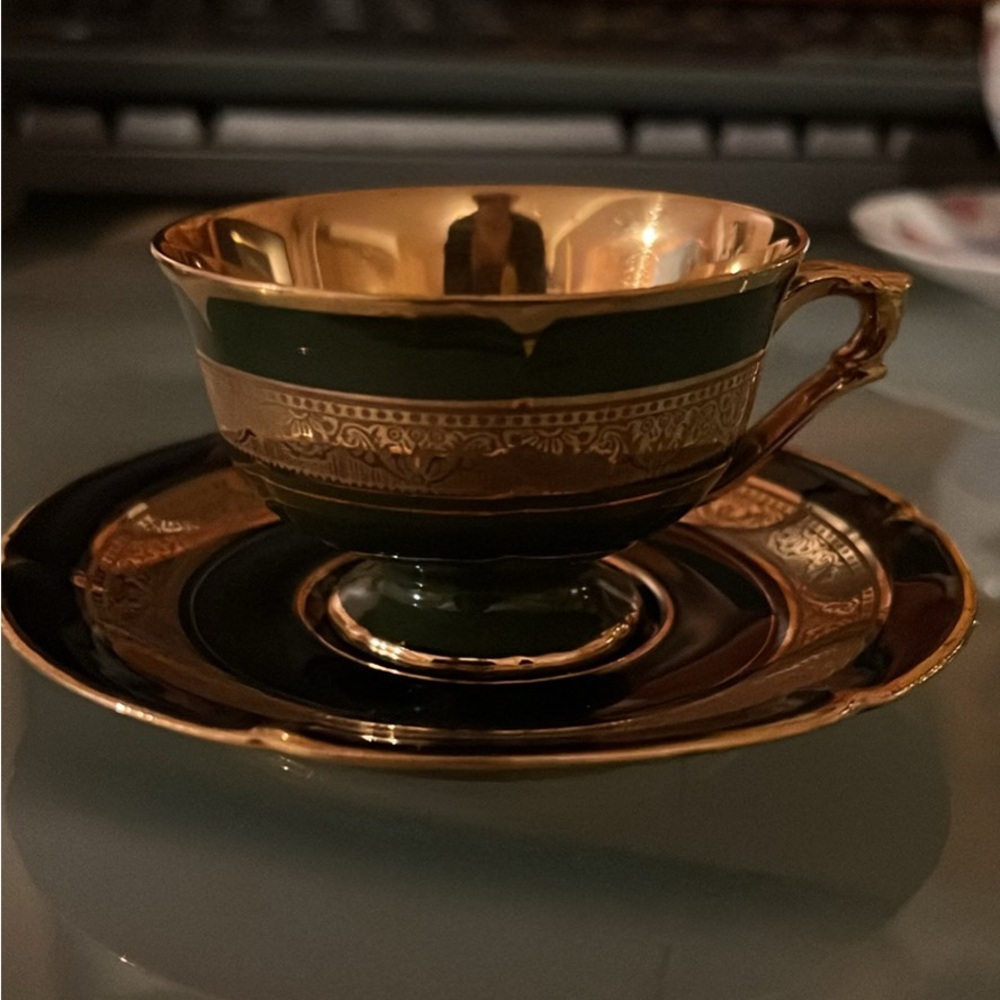 Elegant Gold and Green Teacup Set